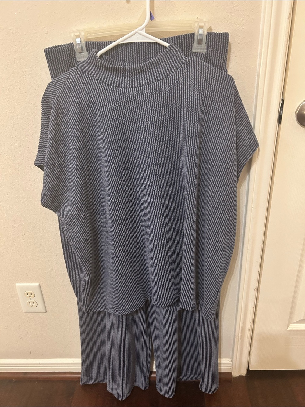 Zenana Outfitters Slate Blue Ribbed Mock Neck Top and Wide Leg Pants
